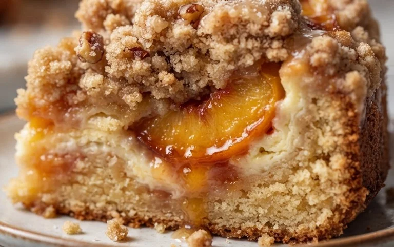 Peach Cream Cheese Cake with Streusel Topping