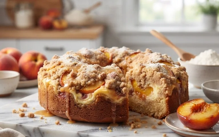 Peach Cream Cheese Cake with Streusel Topping